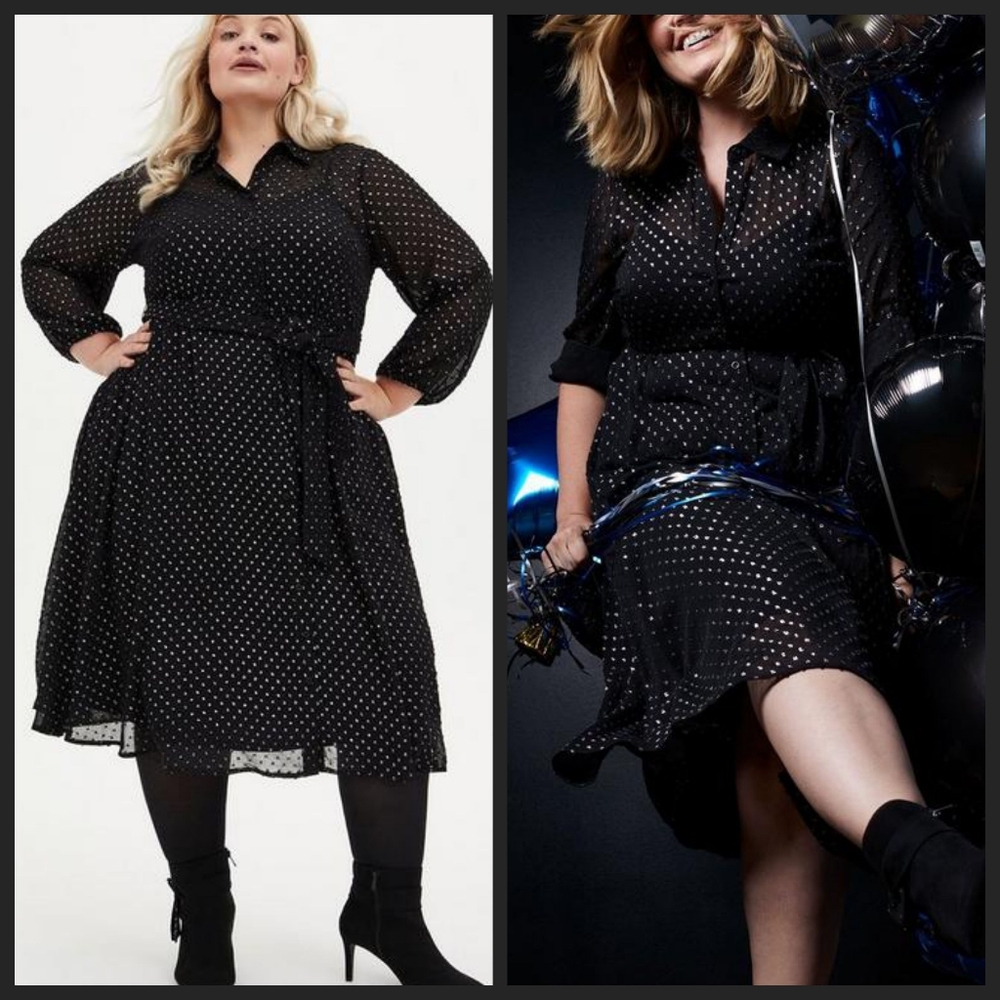 Torrid Black Shimmer Clip Dot Shirt Dress Size 2X NWOT